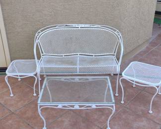 Wrought Iron Settee, Side Coffee Table
