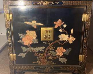 Black Lacquer Asian Wood Carved 