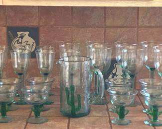 Hand Blown Cactus Margarita Picture Matching Glasses