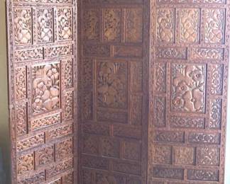 Vintage Asian Hand Carved Wood Wall Partition