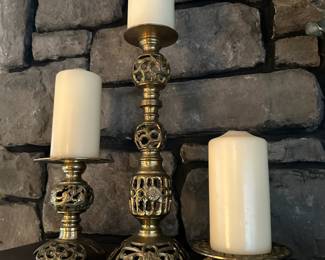 Brass Pillar Candle Holder Set