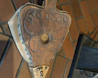 Circa 19th Century Carved Wood and Leather Bellow