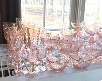 Collection of pink depression glass
