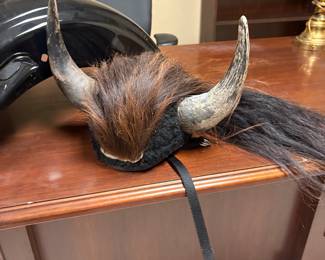 Horns and horse hair motorcycle helmet