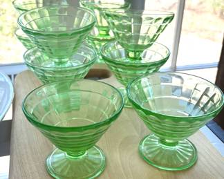 Vintage vaseline glass sherbet set