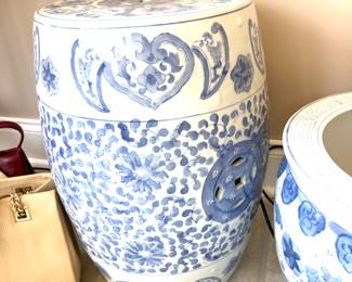 Blue and white garden seat