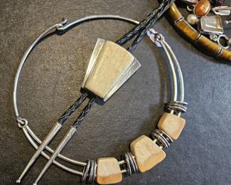 Agate and sterling choker and bolo tie