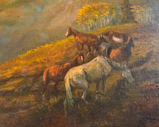 View of grazing horses