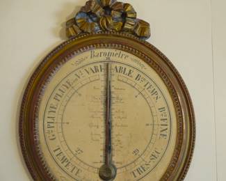 Large French barometer. Gesso and wood frame. Gesso ribbon. No glass.