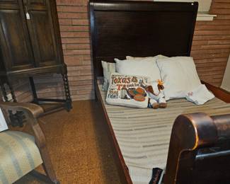 Full size sleigh bed frame and small corner cabinet