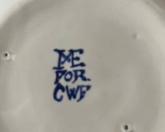 Marks on back of Merry Man Delftware tin glazed plates. Note three kiln marks
