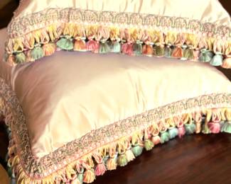 Two of the four pink silk decorator pillows. Like new. Gorgeous.