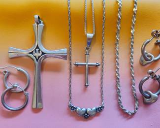 Sterling silver. Heart necklace and large cross are James Avery