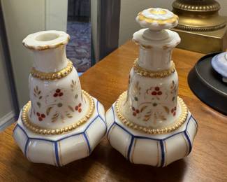 Pair of antique perfume bottles, missing one stopper