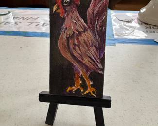 Mini original rooster painting