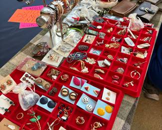 Vintage Earrings, Bracelets, Watches, some Mens Cufflinks, Necklaces, Pinbacks and more