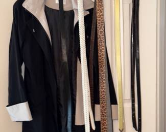 Trench coat, leather belts