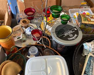 Candle holders, microwave dishes, baskets