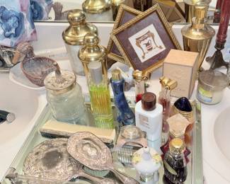 Mirror Tray, Brush set, Perfumes, Glass storage Jars
