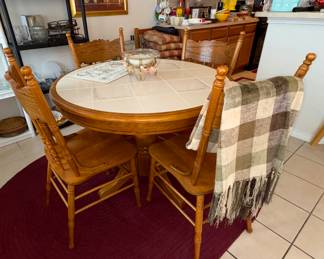 Pedestal Table Tile Top with 4 Presh back chairs 