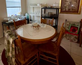 Oak pedestal Table with 4 Chairs,  