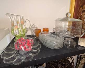 Princess House Egg Plate,  Tulips Pitcher, Princess House Domed Cake Stand