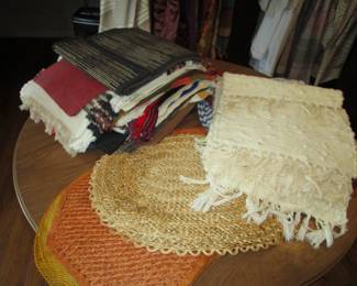 Antique and mid century linens and textiles including drapery