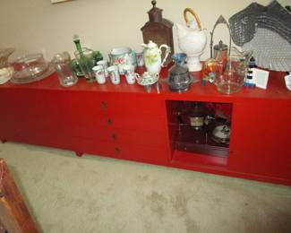Mid Century red credenza's