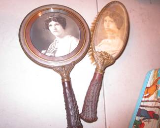 Antique mirror and brush