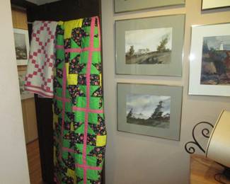 Antique and mid century linens and textiles including drapery