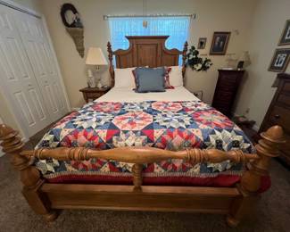 Queen bedroom suit. Selling as a set. Includes bed with mattress set, dresser and mirror and nightstand. Covers will be priced at live sale.
Bedroom suit, $1200.00 this bedroom suit is beautiful. Picture you can not see the beauty.