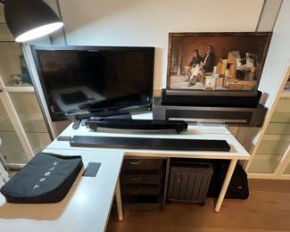 Vizio TV, Sound Bars, White Desk/Tables