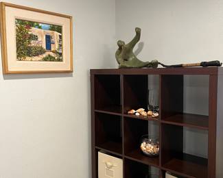 Signed Artwork, Wooden Cubby w/ Drawers, Art Deco Sculpture