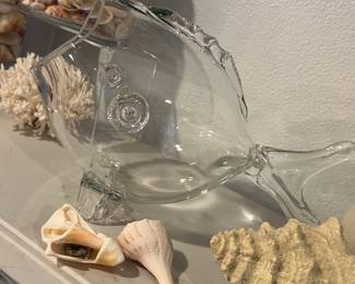 Blenko Style Glass Fish Vase Bowl