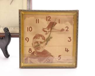 Charles Lindbergh signed (by artist) print & Art Deco clock