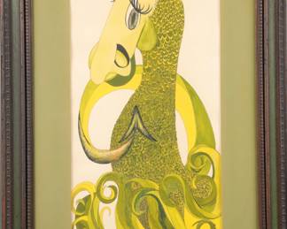 MCM gouache painting of sea monster