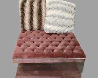 Lucite and velvet tufted bench/ ottoman / table (with 2 pillows)