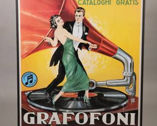 Large Italian Grafofoni Columbia victrola framed poster