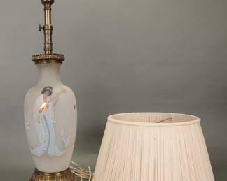 MCM japanese painted glass lamp