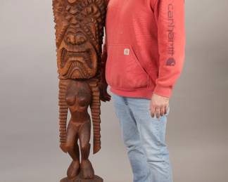 5 ft 3 in tall hand carved wooden Hawaiian Tiki totem statue (brought back from Hawaii in the 50s-60s)