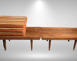 6 ft long Mid-Century slate bench (2 pcs) with 3 cushions
