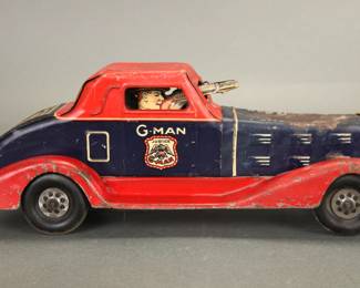 Vintage Marx G-Man tin lithograph wind up toy gangster car