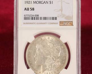 1921 Morgan silver dollar coin - graded
