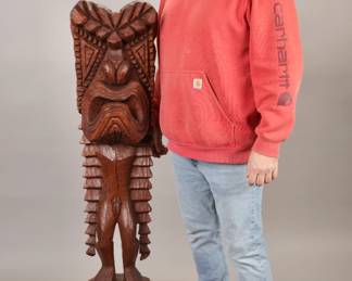 4 ft 8 in tall hand carved wooden Hawaiian Tiki totem statue (brought back from Hawaii in the 50s-60s)