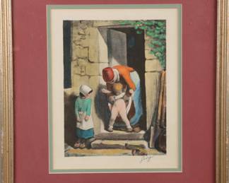hand colored print- after Millet