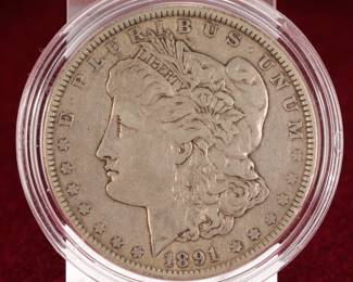 1891 Morgan silver dollar coin