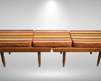 6 ft long Mid-Century slate bench (2 pcs) with 3 cushions