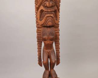 5 ft 3 in tall hand carved wooden Hawaiian Tiki totem statue (brought back from Hawaii in the 50s-60s)
