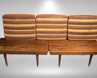 6 ft long Mid-Century slate bench (2 pcs) with 3 cushions