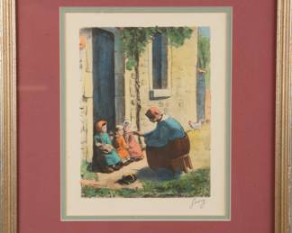 hand colored print- after Millet